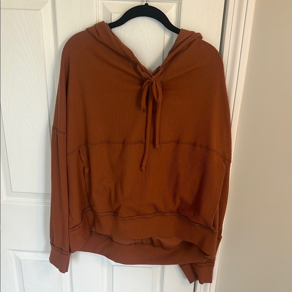 Brown Cowl Neck Sweater with Ribbed Cuffs